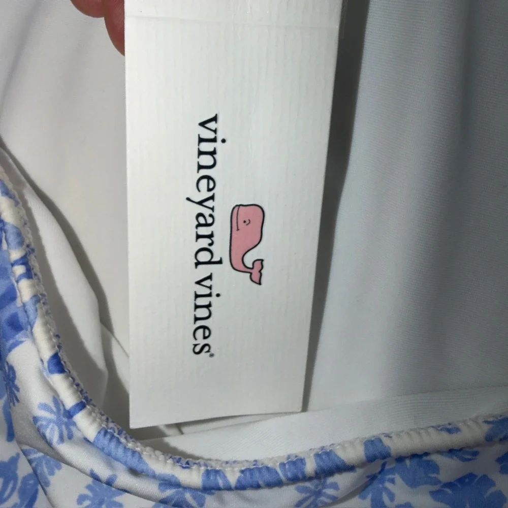 Vineyard Vines Painted‎ Patch Ruffle One Shoulder Bikini Set Blue White L/XL